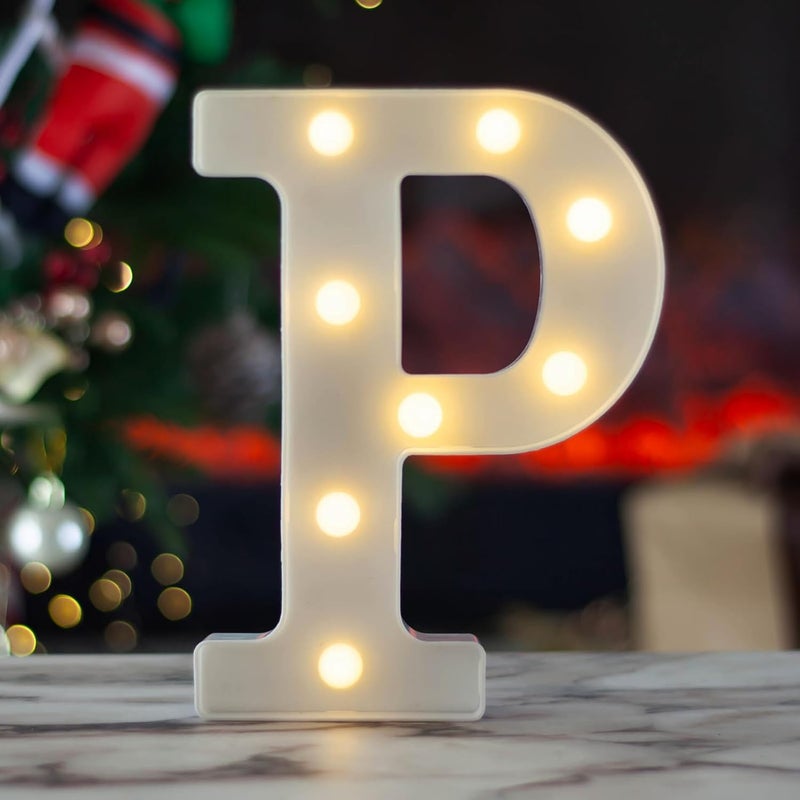 SKYPHAROS LED Marquee Letters, White 26 Alphabet Light Up Letters, Battery Powered LED Letter Lights for Birthday Party, Christmas Night, Home, Bar, Graduation, Wedding Decoration(P) - Image 1